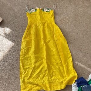 Fanm Mon Yellow Dress with White Floral Embroidery